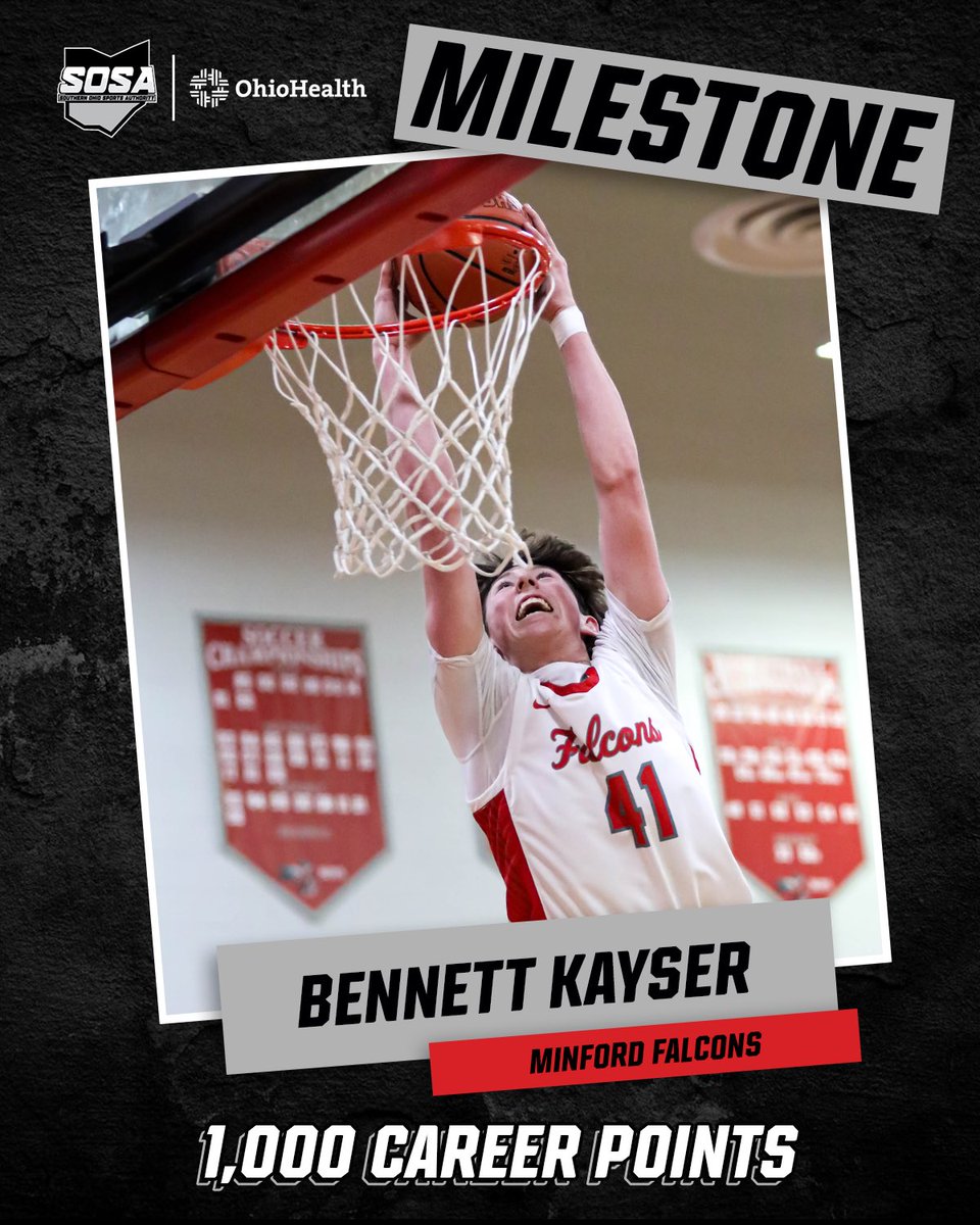 Southern Ohio Sports Authority (@sosaohio) on Twitter photo Congratulations to <a href="/MinfordHoops/">MinfordVarsityBasketball</a>’ <a href="/kayser_bennett/">Bennett Kayser</a> on scoring his 1,000th career point this past week. Congratulations to <a href="/MinfordHoops/">MinfordVarsityBasketball</a>’ <a href="/kayser_bennett/">Bennett Kayser</a> on scoring his 1,000th career point this past week.