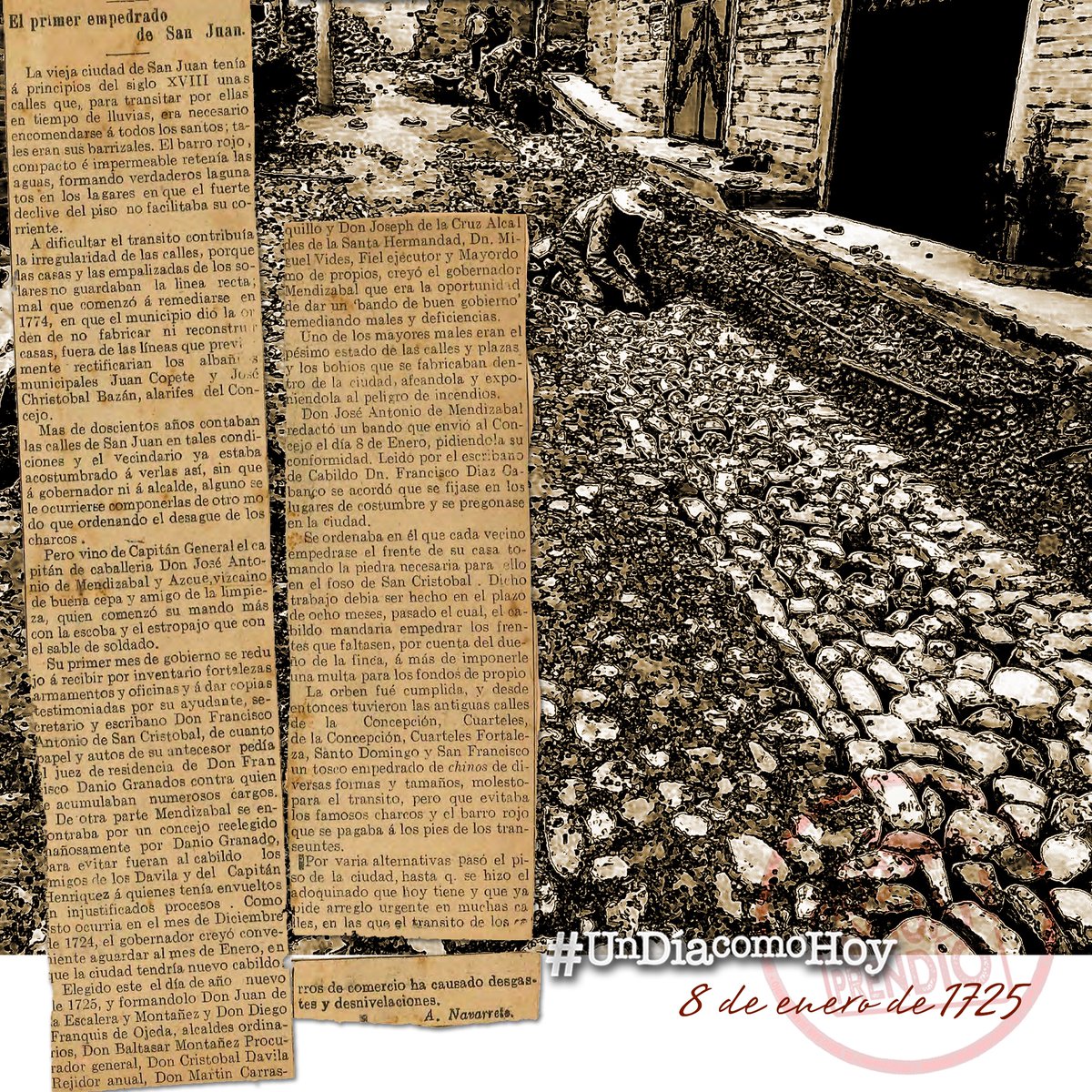 VSJprendio's tweet photo. El inicio al Viejo San Juan adoquinado que hoy todos conocemos comenzó "a la cañona" con piedras y chinos de río #undíacomohoy 8 de enero de 1725.

El primer empedrado de San Juan.

La vieja ciudad de San Juan tenía á principios del siglo XVIII unas calles que, para transitar... https://t.co/Cm7ylDZcLB