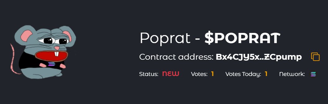 POPRATSOL's tweet photo. We are listed on CoinCatapult 🔥🎊
Go vote frens !⬇️
https://t.co/C0qK9Ou3UL https://t.co/Gin0G5U79P