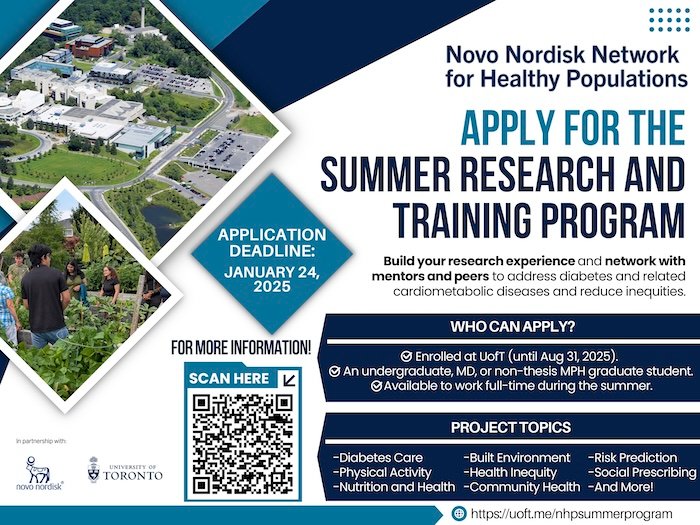 Applications to the 2025 NHP Summer Research and Training Program are now open! This is an opportunity for students to gain research experience, knowledge, and skills. The deadline to apply to all positions is January 24, 2025. Learn more!

healthypopulationsnetwork.utoronto.ca/nhp-summer-pro…
