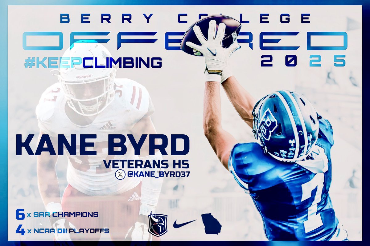 Kane Byrd (@kane_byrd37) on Twitter photo After a great conversation with <a href="/BCCoachK/">Tony Kunczewski</a> I’m blessed to receive An offer from <a href="/BerryFootball/">Berry Football</a> ! After a great conversation with <a href="/BCCoachK/">Tony Kunczewski</a> I’m blessed to receive An offer from <a href="/BerryFootball/">Berry Football</a> !