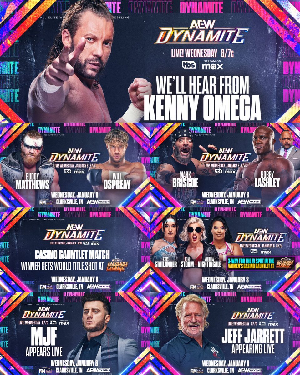 MatchPulsePW's tweet image. Wow Tomorrow nights #AEWDynamite looks like it could set up some big time momentum going forward in 2025!

I’m so excited to have @KennyOmegamanX back in an @AEW ring! @TonyKhan has booked an exciting show on paper!