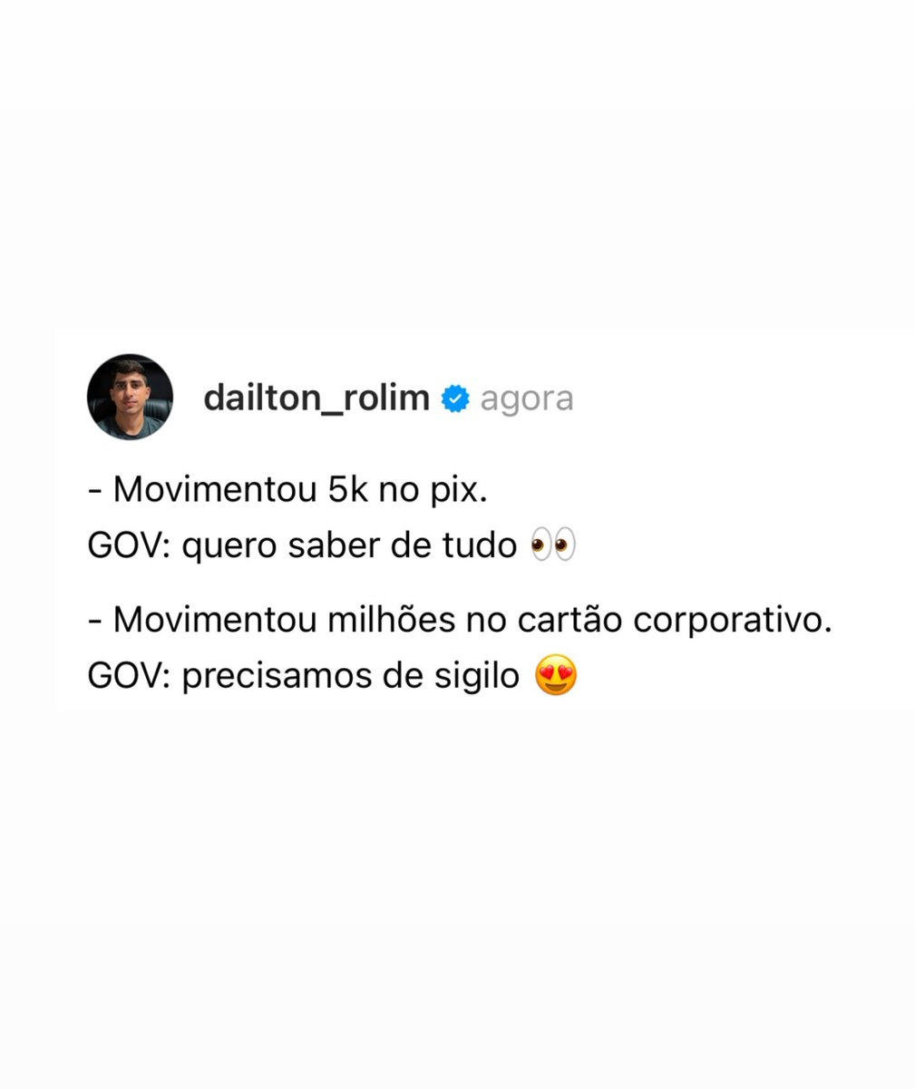 <a href="/HeyHipocrita/">Faz o L.</a> Petistas sem: picanha
Sem dinheiro,
Sem liberdade de expressão,
Sem vale gás,
Sem poder de compras,
Sem água,
Sem comida,
Sem qualificação profissional,
Sem importações,
Sem informação,
Sem ajuda,
Sem movimentar mais de 5K por mês no Pix.
O importante é o amor de painho ♥️