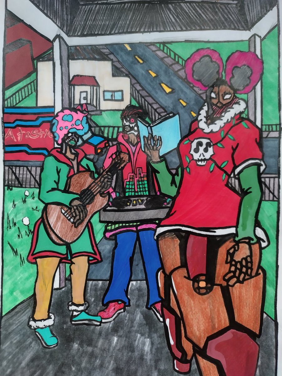 Bone_Corporate's tweet photo. "The catastrophic trio on their winter tour. You have no idea how much I paid to get this photo when they were going house to house singing."
#art #artmoots #drawing #oc https://t.co/ulcWyrTiRe