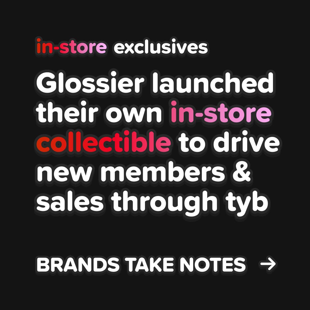 TYBXYZ's tweet photo. WOW ❄️ ! @glossier rewarded shoppers with an exclusive in-store collectible for picking up something over the holidays! Why not offer rewards to your customers and turn them into loyal fans? That’s how brands do loyalty on TYB 😎👊💼 https://t.co/cyvyFrY812
