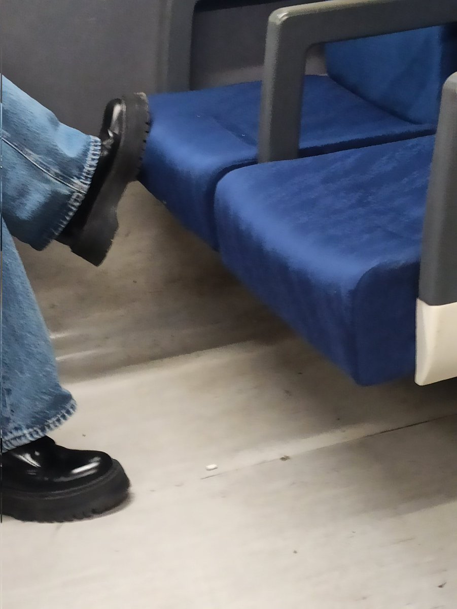 moserrbo's tweet image. La senora q té enganxada la sola de la seva bota al seient de davant no és una jove maleducada.
#Ferrocarrils #PeusAlSeient