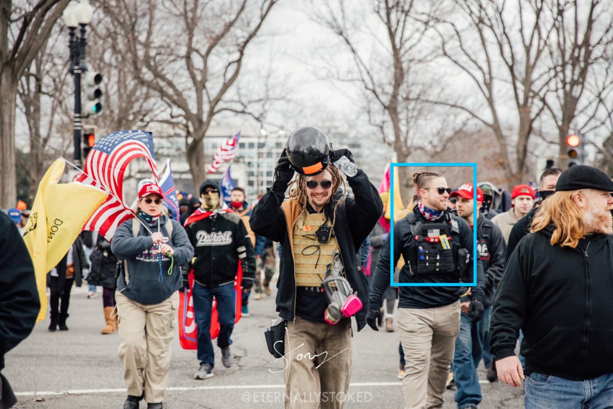 CoryCullington's tweet photo. 10x22 - Alesandro Valentino (#ButterfingerPB) of Florida.
Alesandro arrived on the West side of the Capitol with a large group Proud Boys before Trump's speech had finished. He was among the first on the West Plaza and aided in shoving the rolling Trump sign into officers. https://t.co/LpXj38VAft