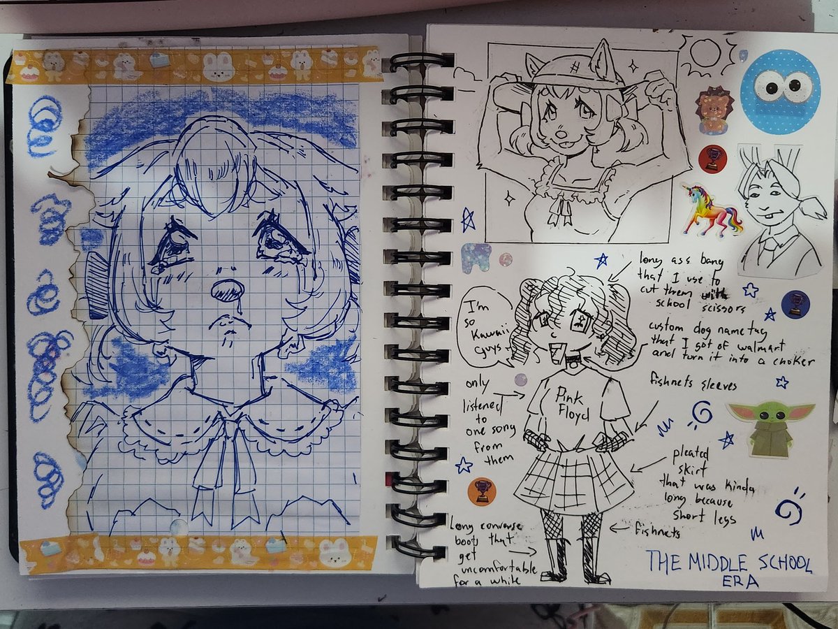OkamiSama16's tweet photo. Did a whole spread in my new sketchbook! I think it's one of my favorites so far (*´∀`) #sketchbook #art #oc #traditionalart #originalcharacterart https://t.co/XKH6rlOfOo