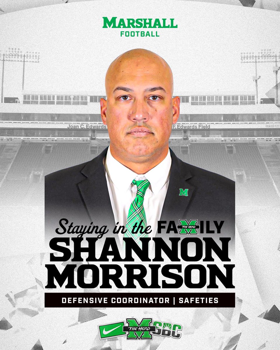 Marshall Football (@herdfb) on Twitter photo Home is where the 💚 is! 🏡
<a href="/CoachMO_MU/">Shannon Morrison</a> picked to lead The Herd Defense‼️
#WeAreMarshall Home is where the 💚 is! 🏡
<a href="/CoachMO_MU/">Shannon Morrison</a> picked to lead The Herd Defense‼️
#WeAreMarshall