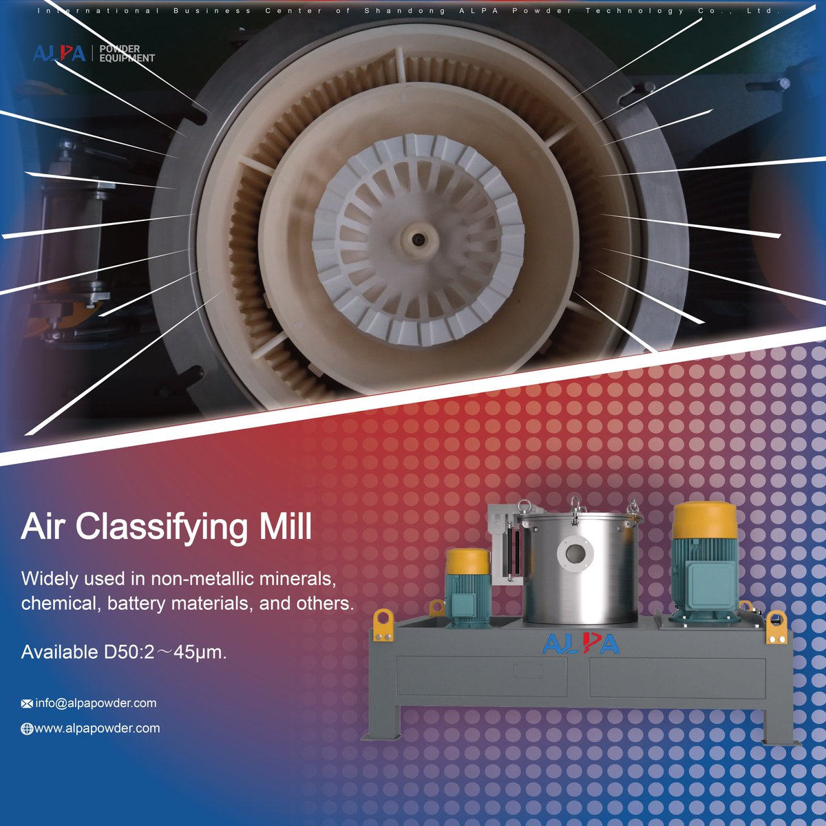 ALPA Powder Technology (@alpa_tech) on Twitter photo ๐๐ฆ๐ -๐ฉ๐ ๐๐ถ๐ฟ ๐๐น๐ฎ๐๐๐ถ๐ณ๐๐ถ๐ป๐ด ๐ ๐ถ๐น๐น
Two-In-One shaft of grinding disc and classifier wheel,compact struc-true.
Especially suitable for ultra-fine grinding in pharmaceutical,food and chemical industries.
Available D50:2~45ฮผm.
Low noise design.
#Technology #powder ๐๐ฆ๐ -๐ฉ๐ ๐๐ถ๐ฟ ๐๐น๐ฎ๐๐๐ถ๐ณ๐๐ถ๐ป๐ด ๐ ๐ถ๐น๐น
Two-In-One shaft of grinding disc and classifier wheel,compact struc-true.
Especially suitable for ultra-fine grinding in pharmaceutical,food and chemical industries.
Available D50:2~45ฮผm.
Low noise design.
#Technology #powder