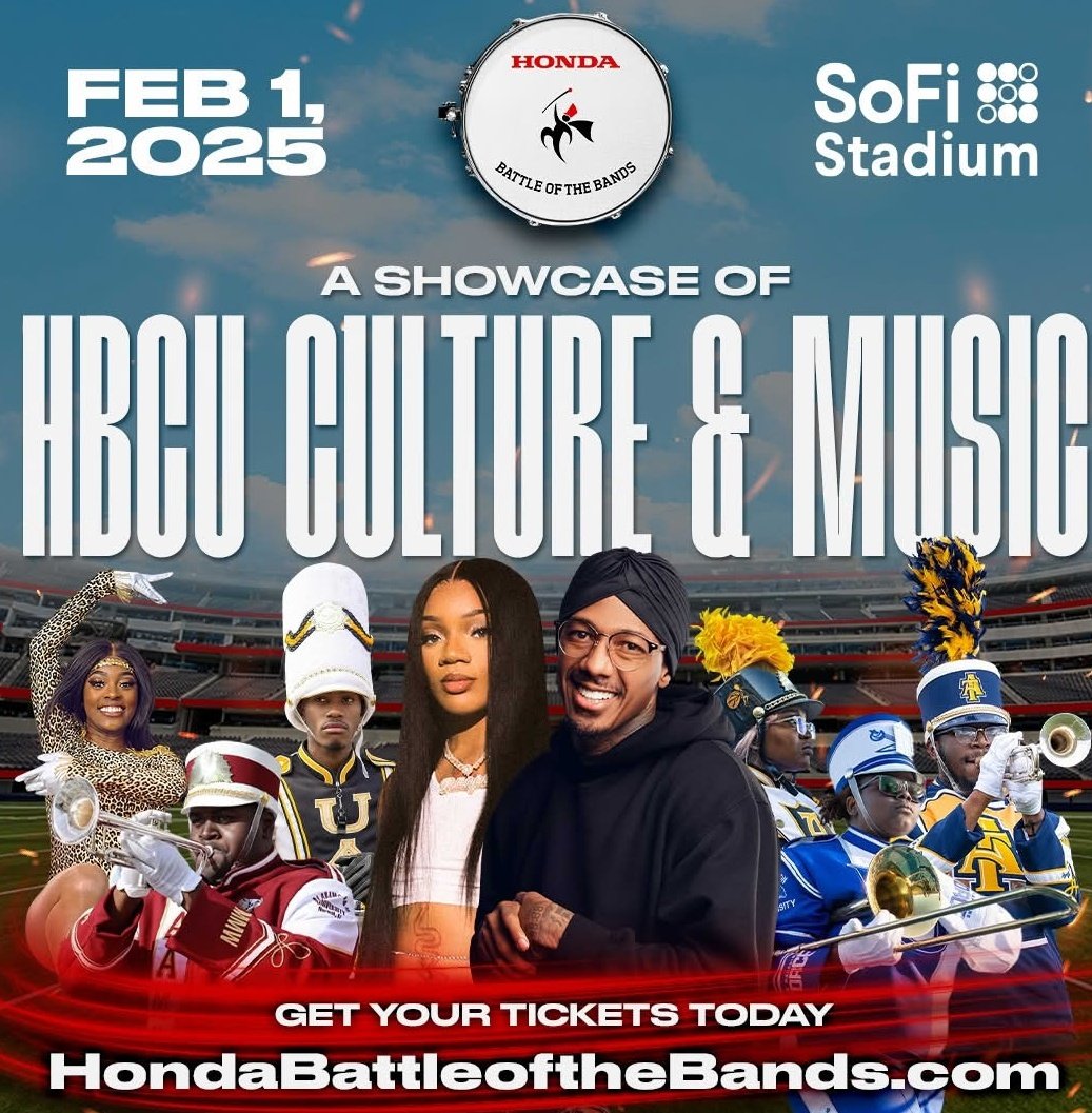 HBCUSports1's tweet image. The biggest HBCU Celebration is coming to California 
➡️ "Honda Battle of the Bands"
➡️ Nick Cannon will be hosting 
➡️ February 1st from SoFi Stadium (LA)
* Alabama A&amp;amp;M 
* Alabama State 
* Hampton 
* North Carolina A&amp;amp;T 
* Southern 
* Arkansas Pine Bluff
