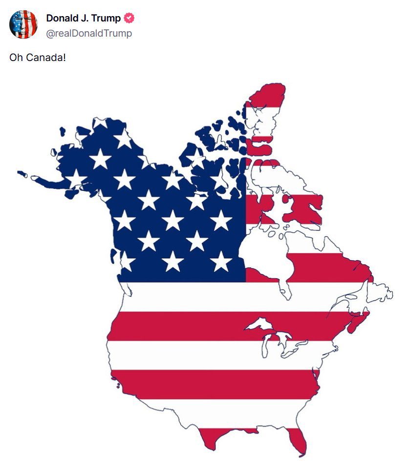 choquei's tweet photo. 🚨ATENÇÃO: Donald Trump, presidente eleito dos Estados Unidos, publica foto do Canadá fazendo parte do país norte-americano. https://t.co/2apATP9TXk