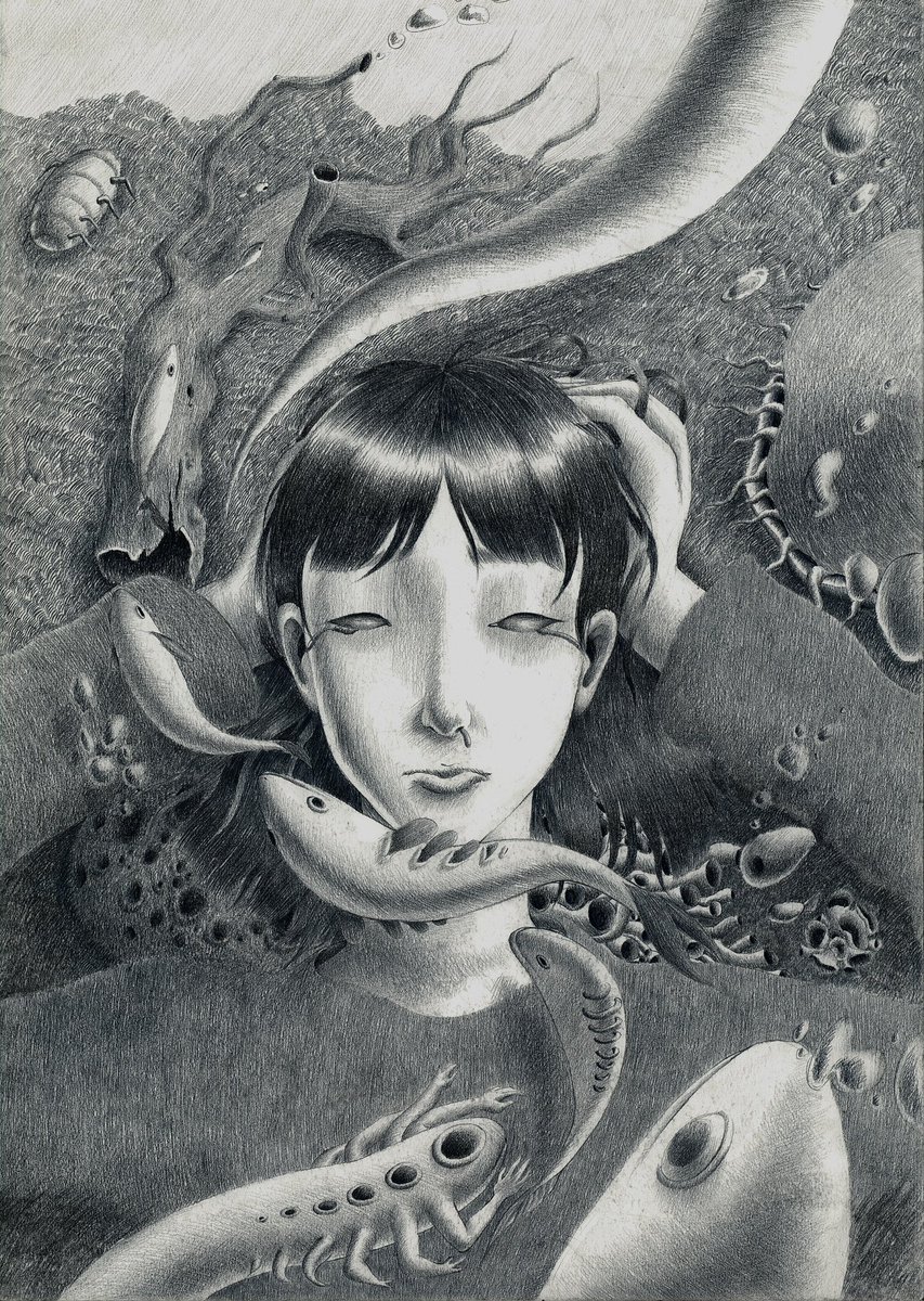 plan_s1922's tweet photo. “Helpless Beauty, Hopeless being”
-graphite on paper ( 29.7*42 cm. )

First finished piece of 2025. 
HNY everyone🖤🖤🖤🖤

#nature #graphite #portrait https://t.co/iPCODEjAUT
