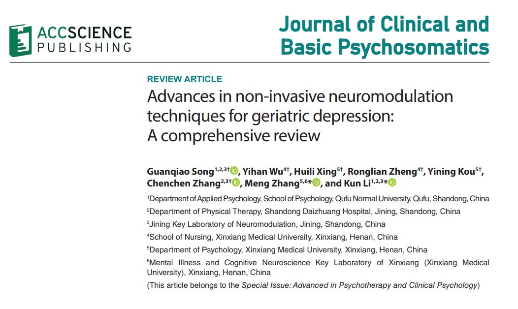 The Journal of Clinical and Basic Psychosomatics (@jcbp_asp) on Twitter photo Advances in non-invasive neuromodulation techniques for geriatric #depression : A comprehensive review accscience.com/journal/JCBP/a… Advances in non-invasive neuromodulation techniques for geriatric #depression : A comprehensive review accscience.com/journal/JCBP/a…