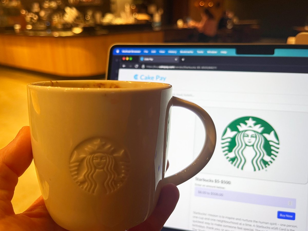 cakewallet's tweet image. Out of coffee? Refill with crypto ☕️
Cake Pay now supports Starbucks gift cards - grab them in Cake Wallet or our site:
buy.cakepay.com/vendor/Starbuc…