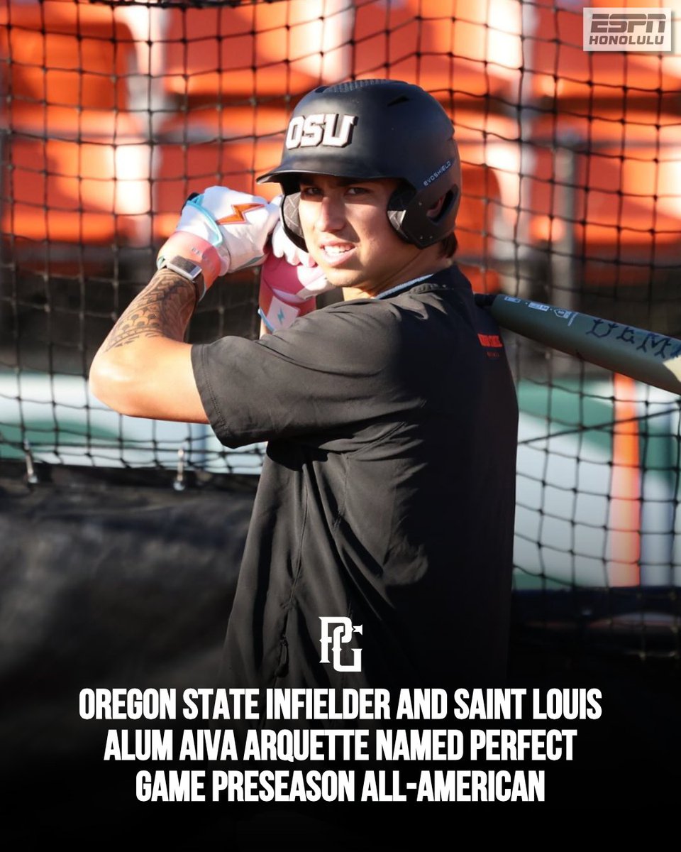 ESPN Honolulu (@espnhonolulu) on Twitter photo .<a href="/AivaArquette/">Aiva Arquette</a>, former Saint Louis standout and current OSU infielder, has earned a spot on the <a href="/PerfectGameUSA/">Perfect Game USA</a> Preseason All-America Team!
๐ธ: <a href="/BeaverBaseball/">Oregon State Baseball</a>
#OregonStateBaseball #808atthenextlevel .<a href="/AivaArquette/">Aiva Arquette</a>, former Saint Louis standout and current OSU infielder, has earned a spot on the <a href="/PerfectGameUSA/">Perfect Game USA</a> Preseason All-America Team!
๐ธ: <a href="/BeaverBaseball/">Oregon State Baseball</a>
#OregonStateBaseball #808atthenextlevel
