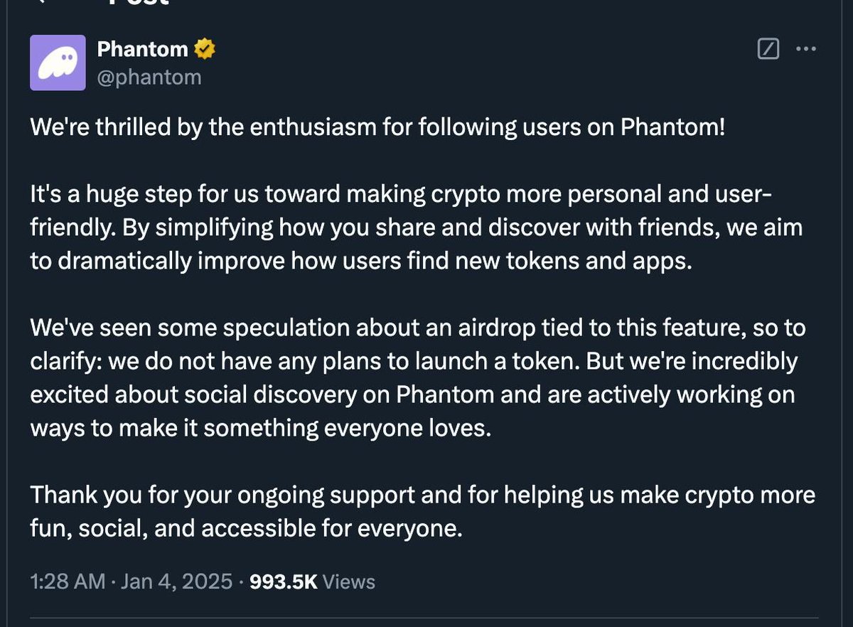 Phantom announced that they have no plans to launch a token. Bad news keeps coming, so it's time to protect your funds for the New Year. Restructure your portfolio after the holiday! 😅😅