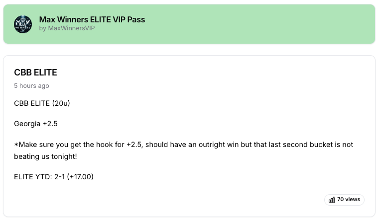 MaxWinnersFREE's tweet image. ELITE LifeTime Members CASH‼️

3-1 to start the year for Lifers💎
(+37.00 units) 📈📈📈

$100 unit bettor + $3,700.00 

Low Volume. Big Winners. 
📲DM for LifeTime Elite Info

#GamblingX #ELITE #LifeTimeVIP