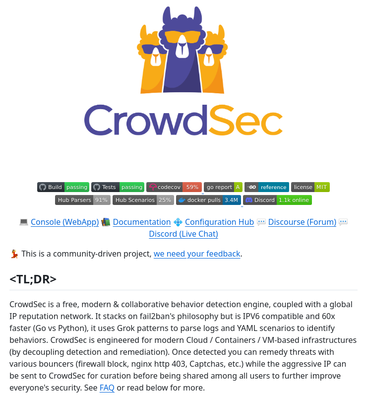 tom_doerr's tweet photo. CrowdSec: detects and blocks malicious actors using log analysis and threat patterns, shares attack info among users, and integrates with various remediation components like firewalls and web servers https://t.co/9mEXjMpJWZ