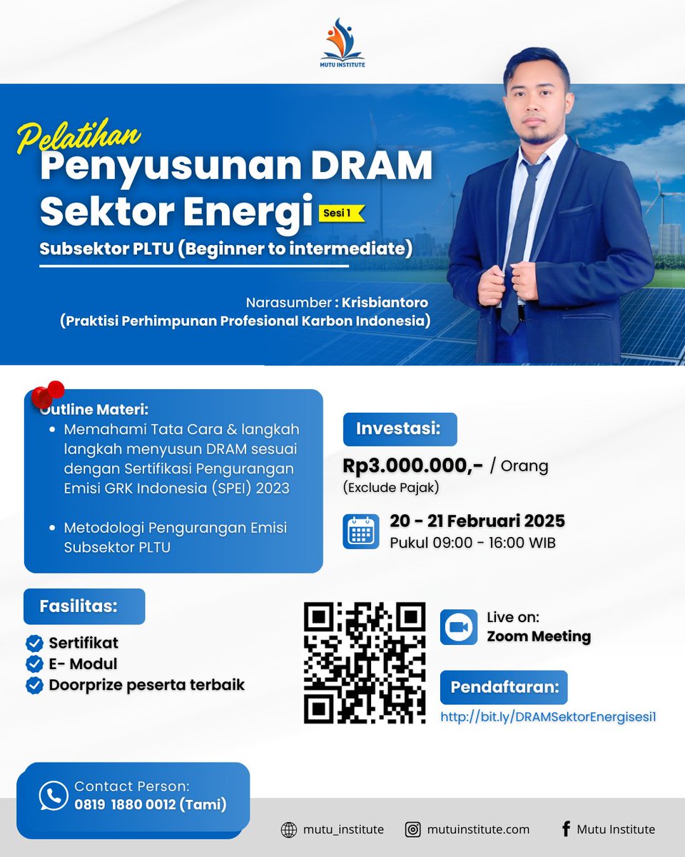 PELATIHAN PENYUSUNAN DRAM SEKTOR ENERGI SESI 1

SUBSEKTOR PLTU (Beginner to intermediate)

Selengkapnya: instagram.com/p/DEjDXZ8S3TP/…

#PelatihanDRAM #Pelatihanenergi #Mutuinstitute