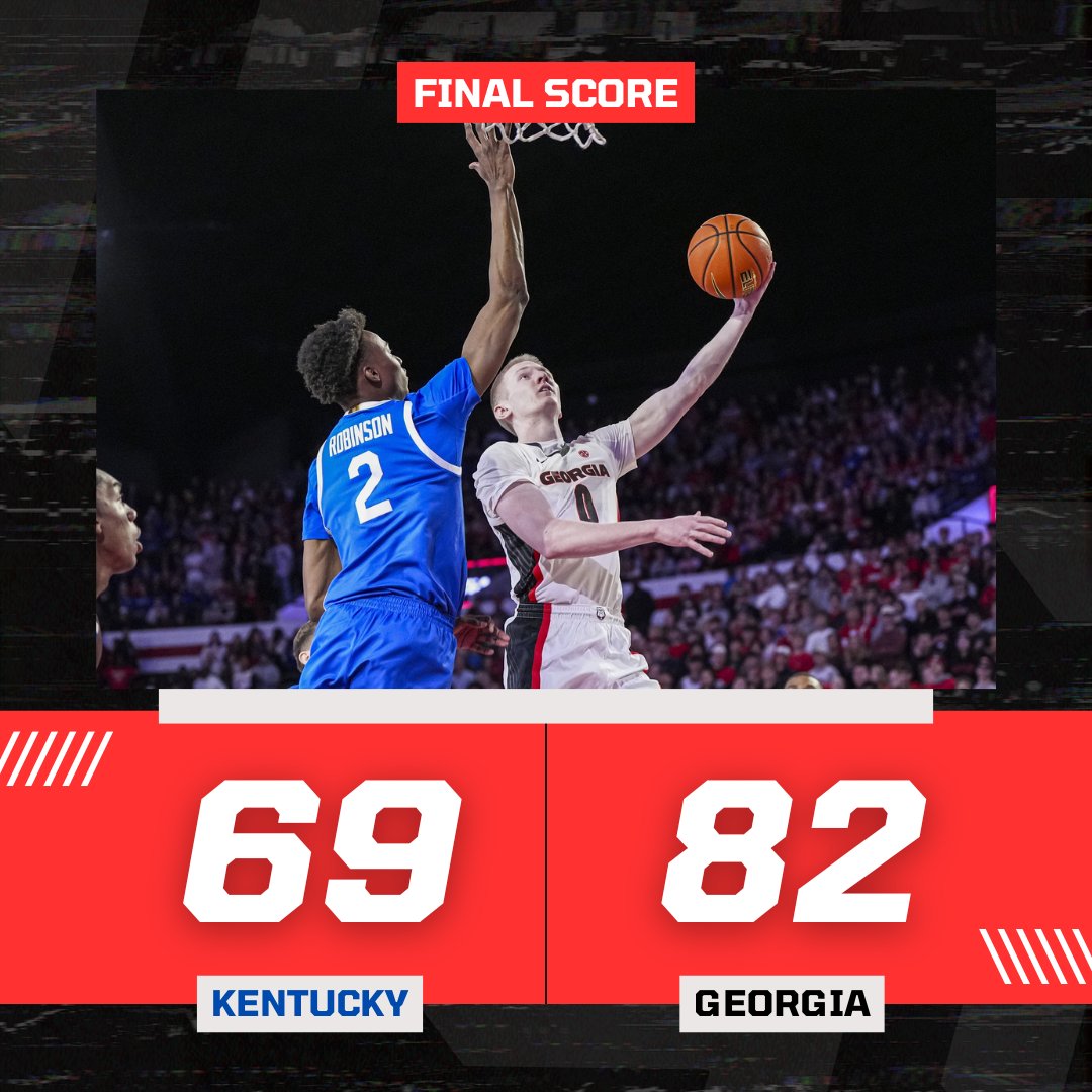 🚨 BREAKING  🚨
Georgia upsets No. 6 Kentucky!

The Wildcats are 0-3 in their last three trips to Stegeman Coliseum