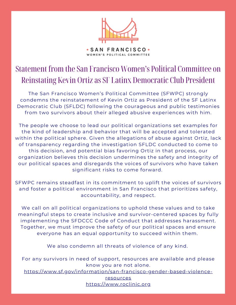 Statement from the San Francisco Women’s Political Committee on Reinstating Kevin Ortiz as SF Latinx Democratic Club President