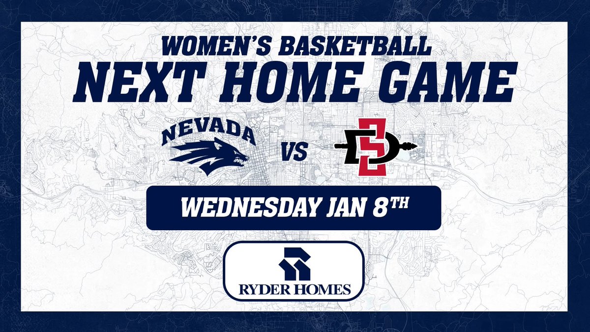 The next <a href="/NevadaWBB/">Nevada Women’s Basketball</a> home game against San Diego State is brought to you by <a href="/RyderHomes/">Ryder Homes</a>  🏀

Come out and support the Pack tomorrow at 6:30 pm!

#BattleBorn