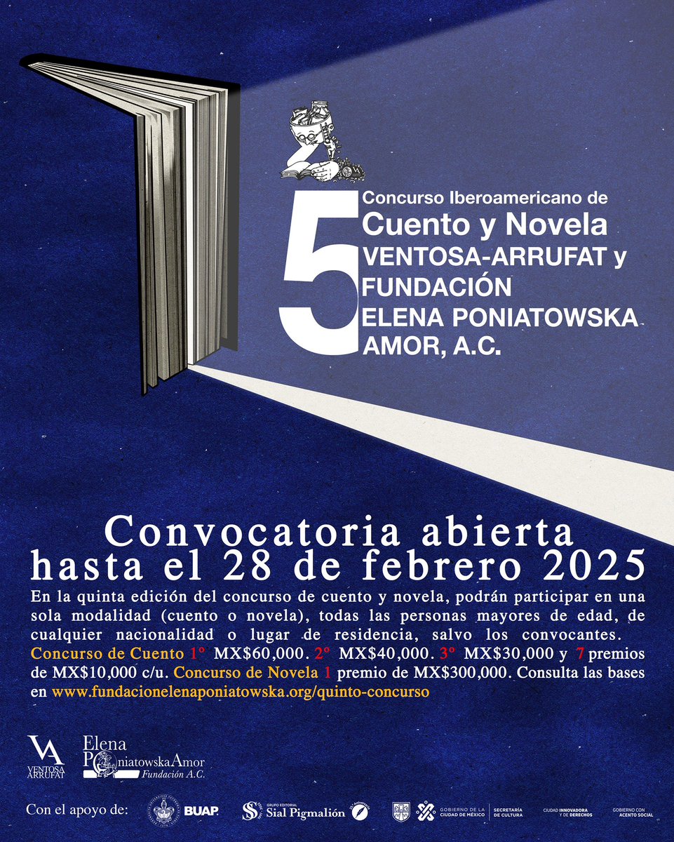 ¡Queda poco tiempo!

No dejes pasar la oportunidad de participar en este concurso, puedes ganar premios en efectivo y la publicación de tu obra.

La convocatoria cierra el 28 de febrero, ¡checa las bases y participa!
fundacionelenaponiatowska.org/quinto-concurso
#libros #literatura #cultura #escritura
