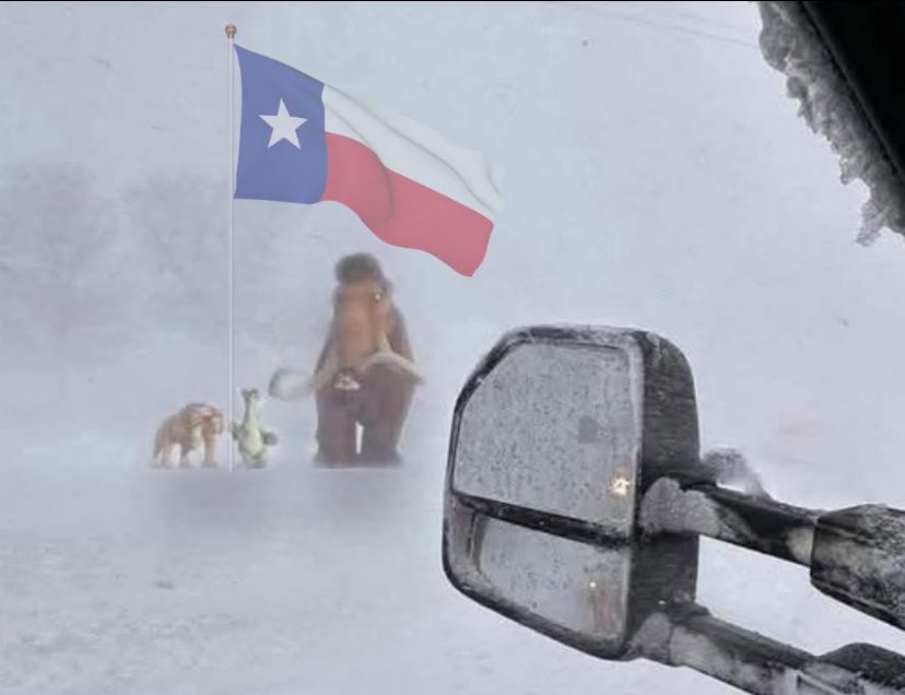VMundae's tweet photo. #CurrentMood #CurrentSituation #TexasWeather #DamnItsCold #IsThatAWoollyMammoth #Tacos #Whataburger #TexasGridStayOn #Buccees #6InchesOfSnow #CurrentVibe https://t.co/ntzgPcbaxg