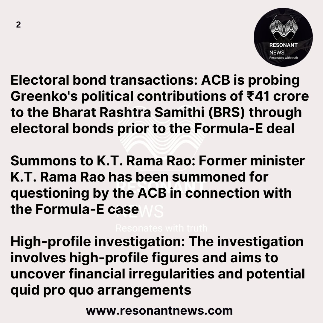 Resonant_News's tweet image. ACB Raids Greenko Offices in Hyderabad: Formula-E Case

#ACBRaids #Greenko #FormulaECase #ElectoralBonds #KT_Rama_Rao