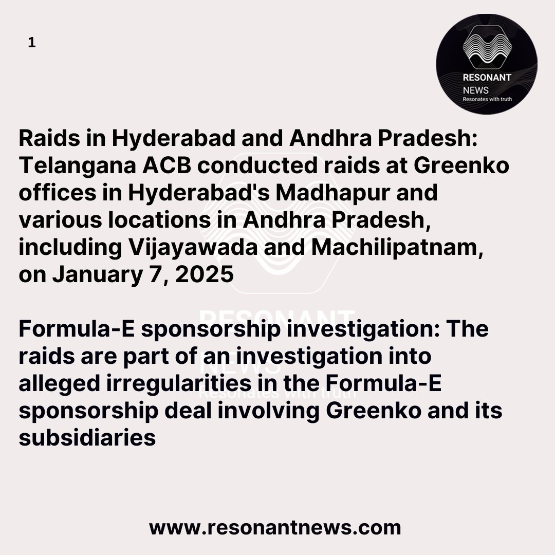 Resonant_News's tweet image. ACB Raids Greenko Offices in Hyderabad: Formula-E Case

#ACBRaids #Greenko #FormulaECase #ElectoralBonds #KT_Rama_Rao