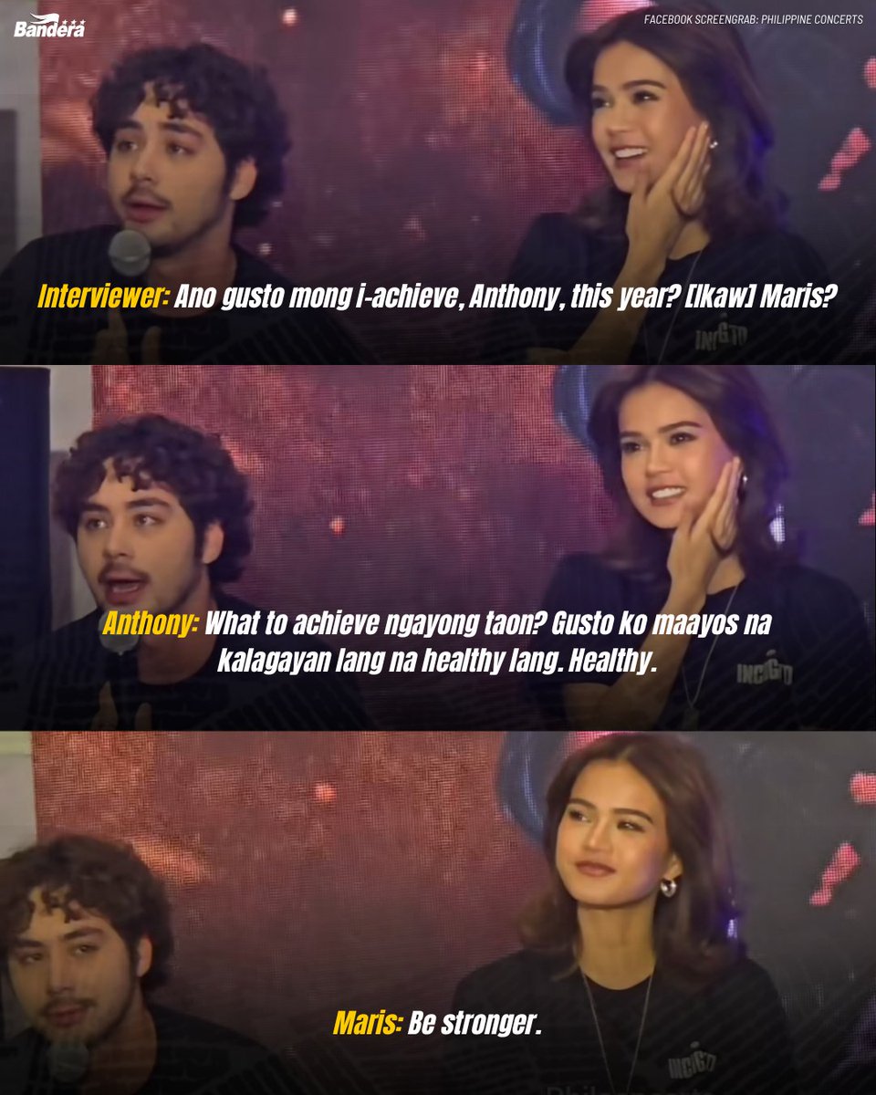 banderaphl's tweet photo. 'BE STRONGER' 💪

#SeyMoIdol: Ibinahagi nina Maris Racal at Anthony Jennings ang kani-kanilang 2025 goals matapos silang tanungin sa naganap na fan conference ng serye nilang "Incognito" kahapon, January 7. | 📹: Facebook/Philippine Concerts

MAKI-CHIKA: https://t.co/g4auX7HVEy https://t.co/jvzj1Zj78c