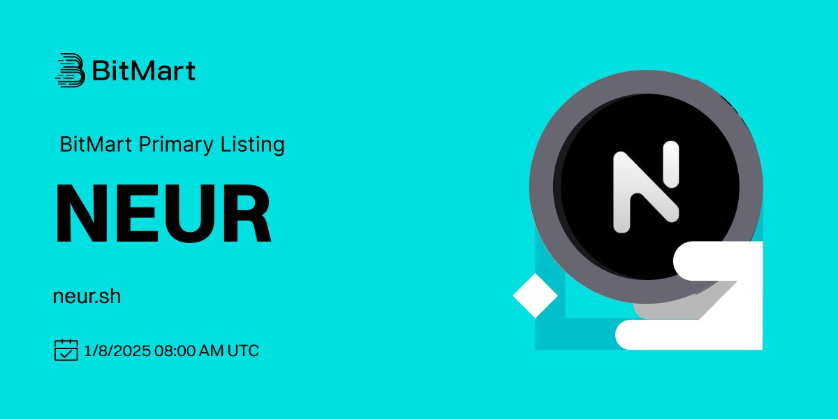 #BitMart is thrilled to announce the primary listing of neur.sh(NEUR) <a href="/neur_sh/">neur</a> 🔥

The Intelligent Copilot for solana

💰Trading pair: $NEUR/USDT 
💎Deposit: Available 
💎Trading: 1/8/2025 08:00 AM UTC  

Learn more: support.bitmart.com/hc/en-us/artic…