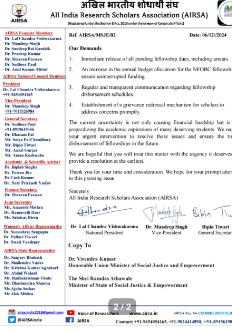 AIRSAIndia's tweet photo. #SupportNFOBCScholars
#NFOBC scholars are still waiting for their fellowship despite multiple reminders, with no positive response. Regular fellowship disbursement must be implemented urgently @MSJEGOI @FinMinIndia @Drvirendrakum13 @amitdia @IndianExpress @careers360 @htTweets https://t.co/jZMdRL4zGW