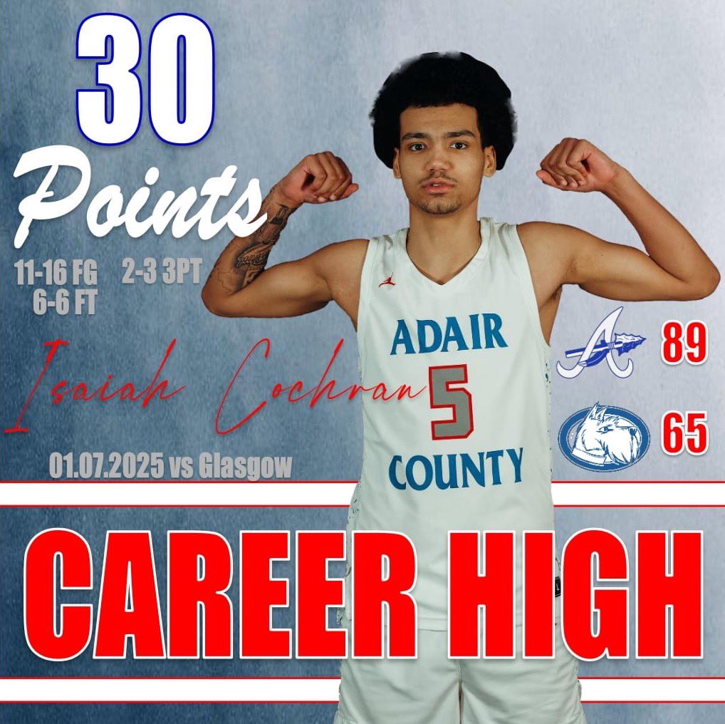 Adair County BBall (@adaircobball) on Twitter photo In the Indians 89-65 win over Glasgow, wing Isaiah Cochran scored a career high 30 points on 11-16 shooting.
<a href="/Purezay1/">Isaiah Cochran</a> In the Indians 89-65 win over Glasgow, wing Isaiah Cochran scored a career high 30 points on 11-16 shooting.
<a href="/Purezay1/">Isaiah Cochran</a>