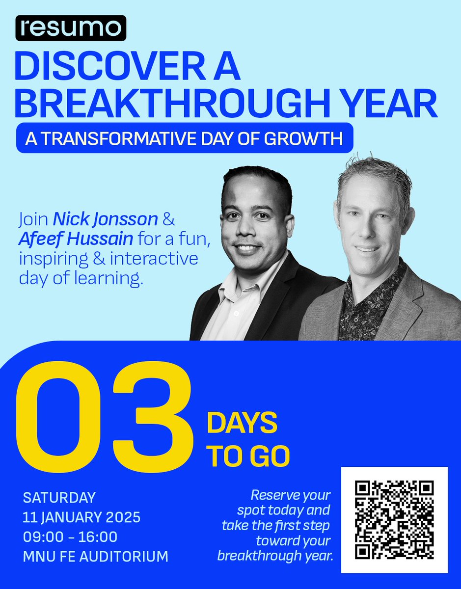 3 Days to Go!

This dynamic and interactive session will feature two renowned international keynote speakers who will share powerful insights, strategies, and actionable formulas to help you craft your blueprint for achieving your best year yet.