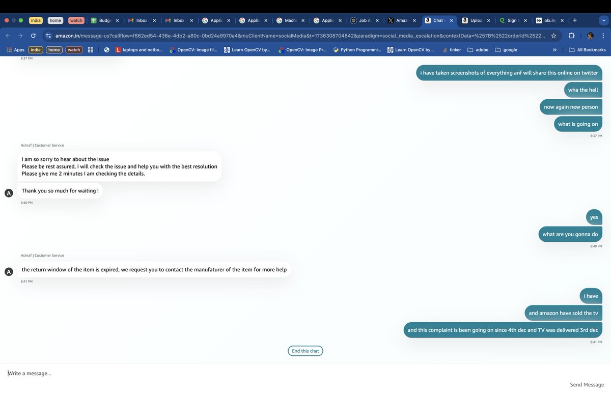 dj118982's tweet photo. @amazonIN tortured one hour over chat, transferred between 4 teams again and again. The issue was reported next day of delivery of TV and now they are using the excuse of return window and not returning the TV and refunding the money. shame on amazon
#ShameOnAmazon @XiaomiIndia https://t.co/6a0vRPtGD6