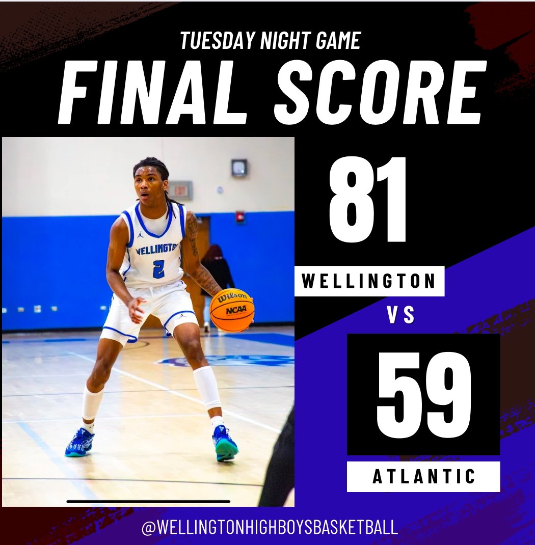 Great win on the road! One of our best games sharing the ball! Next game is at Royal Palm Beach HS on Friday night at 7:30pm. 
#wellynation 

Top Performers:
Tor-El Robinson-25pts 6rebs 2-3’s
Dakota Izard-16pts, 3-3’s
Jeremy Tovar-12pts, 2-3’s