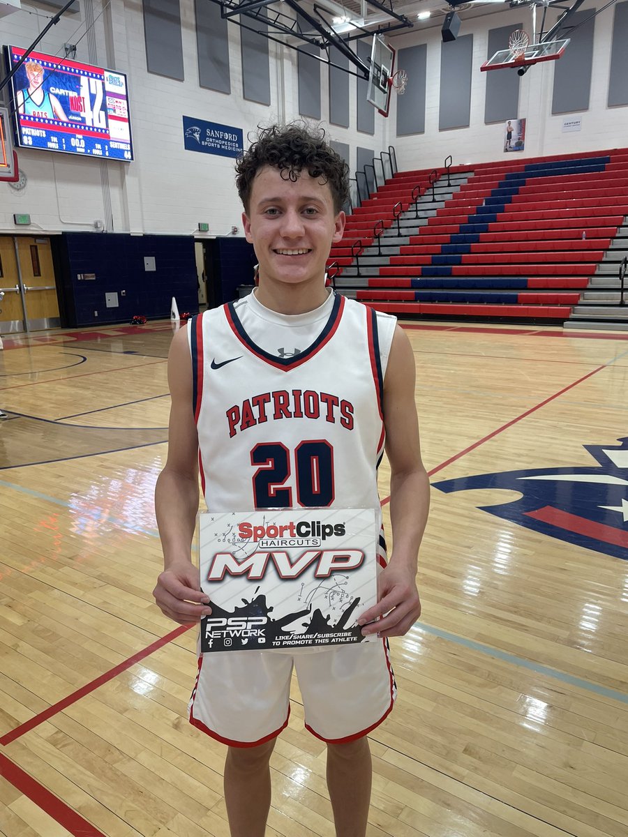 PSP Network (@networkpsp) on Twitter photo 🚨Camden Kraemer has 20 to lead 4 Patriots in double-figures as Century wins 83-44 over the visiting Minot North Sentinels. He’s our Sport Clips Haircuts of Bismarck (Bismarck, ND) MVP of the Game!
⏪️📺💻full replay: psp.network
<a href="/BballCentury/">Century Boys Bball</a> <a href="/WDAsports/">WDA Sports</a> 🚨Camden Kraemer has 20 to lead 4 Patriots in double-figures as Century wins 83-44 over the visiting Minot North Sentinels. He’s our Sport Clips Haircuts of Bismarck (Bismarck, ND) MVP of the Game!
⏪️📺💻full replay: psp.network
<a href="/BballCentury/">Century Boys Bball</a> <a href="/WDAsports/">WDA Sports</a>