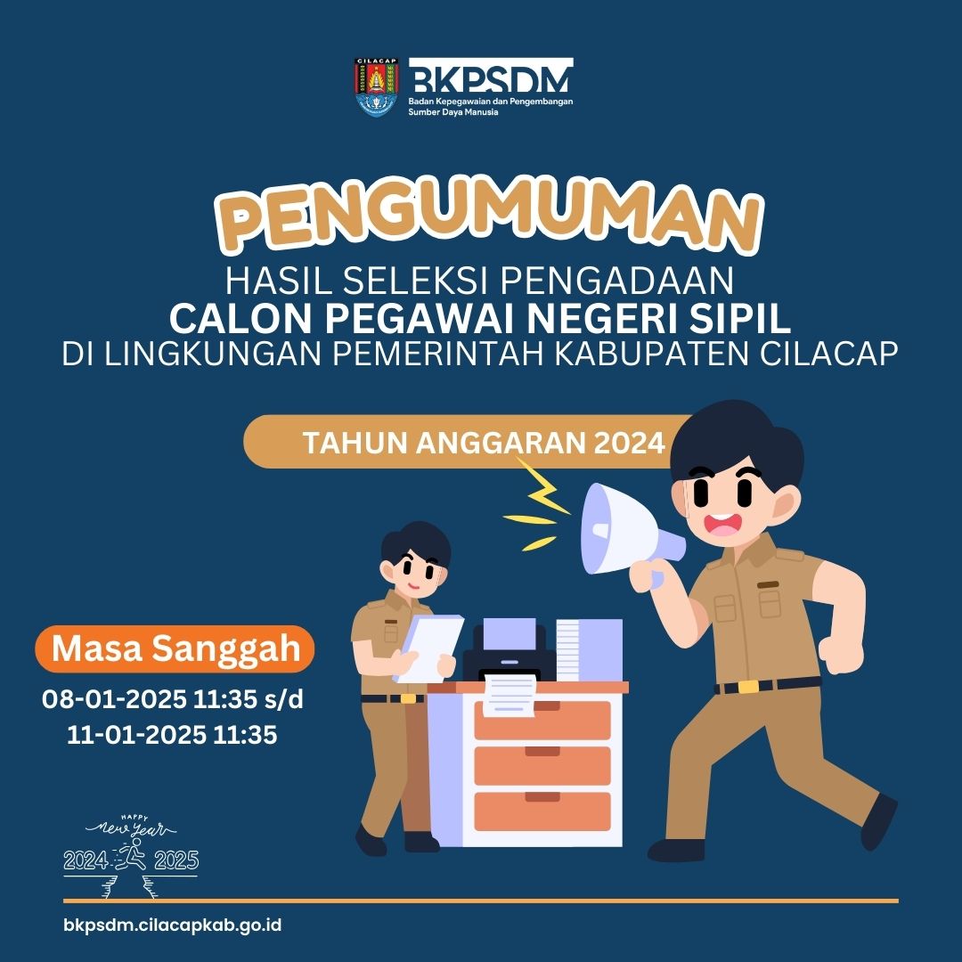 Hasil Seleksi CPNS Pemerintah Kabupaten Cilacap Tahun 2024 sudah resmi diumumkan! 🏅✨

📄 Lihat daftar lengkapnya di: bkpsdm.cilacapkab.go.id/p/1303/pengumu…
