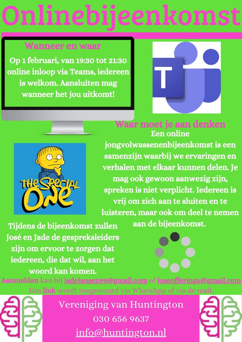 Online bijeenkomst voor jongvolwassenen.
Voor meer informatie en aanmelden ➩ tinyurl.com/yc4rwwmj