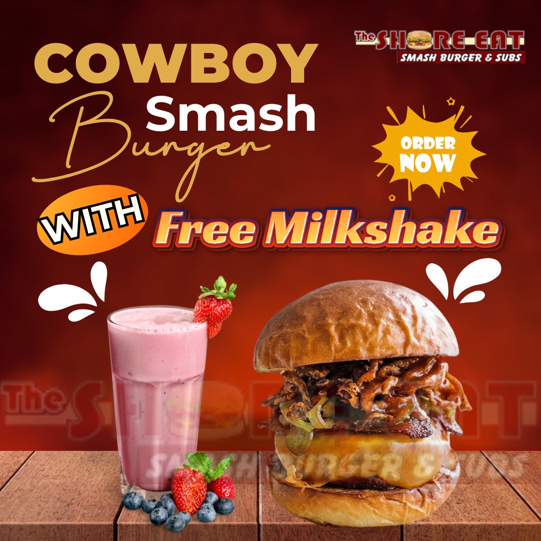 theshore_eat's tweet photo. π₯Indulge in the ultimate comfort food!π
Try our COWBOY SMASH BURGER today and enjoy a FREE milkshake on us!
Satisfy your cravings with a delicious combo you canβt resist.
#BurgerLovers #FreeMilkshake #CowboySmash #theshoreeat
πππππ¬π’ππ: https://t.co/3vHOrcdP3M https://t.co/gqAZw1e5wl