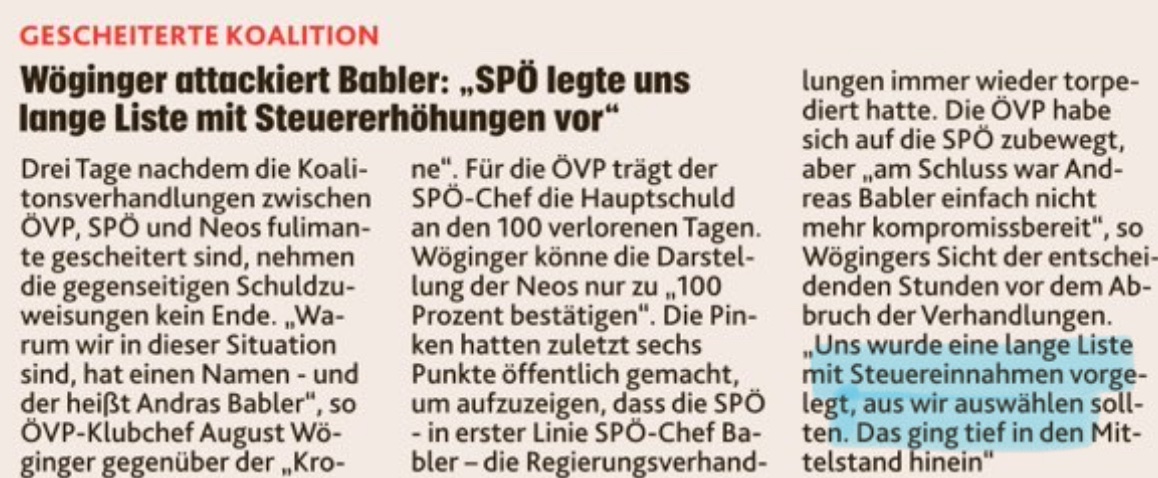 Man muss sich das vorstellen: es gibt Regierungsverhandlungen, es geht darum den Schuldenberg der ÖVP abzubauen und Babler wagte es Vorschläge zu machen.

Damit hat er der ÖVP keine andere Wahl gelassen als sich selbst zu demütigen und Kickl zum Kanzler zu machen.