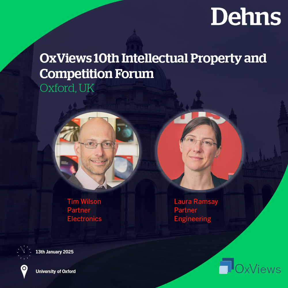 Dehns Partners Tim Wilson and Laura Ramsay are looking forward to meeting with connections today at OxViews 10th Intellectual Property and Competition Forum. Tim is also speaking at the event on the topic of “IP and AI”. Find out more: bit.ly/4aaEstq