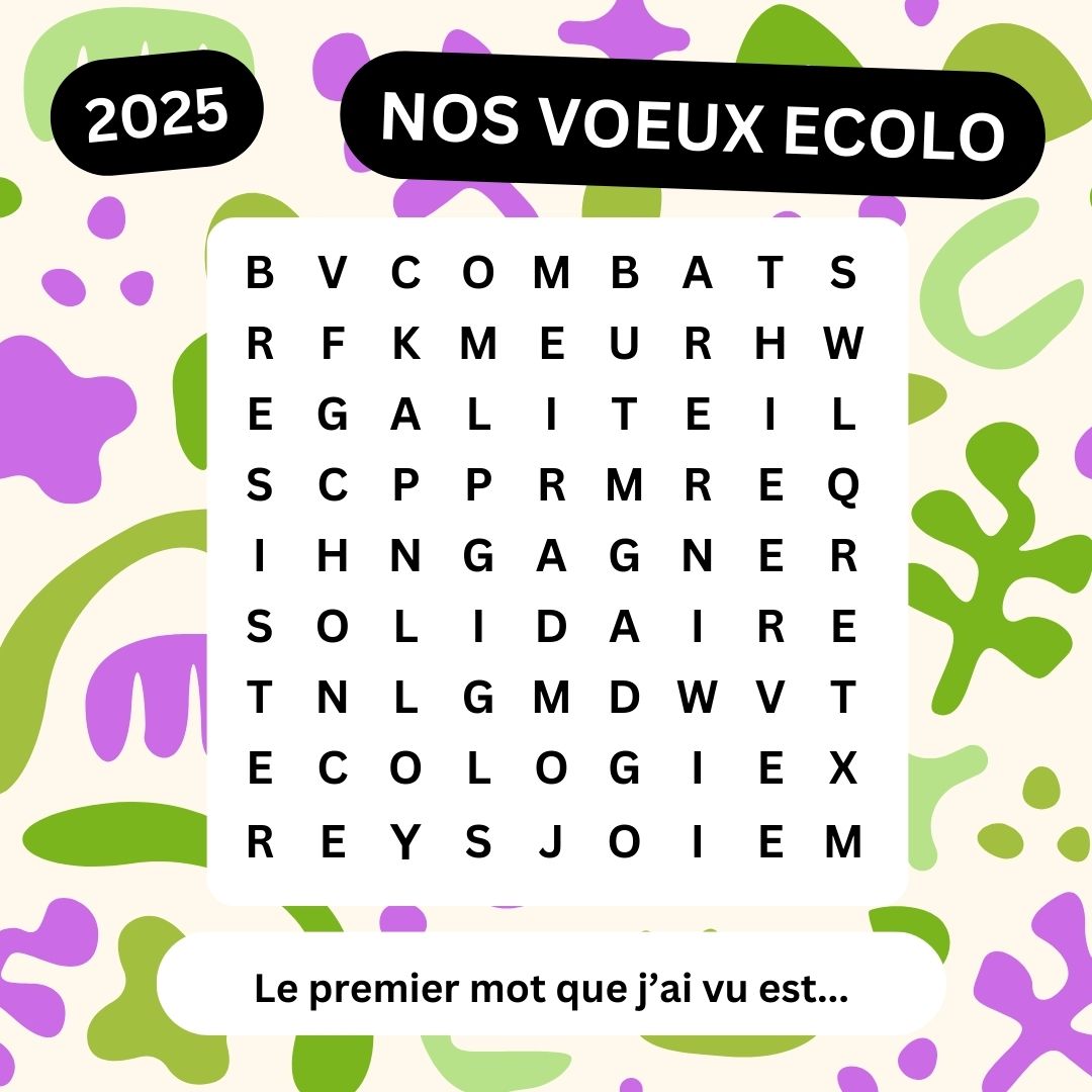 ✊ Porter toujours plus haut les valeurs de l’écologie politique, remporter de belles victoires avec et pour les habitantEs, faire résonner la joie militante à travers les tempêtes : voilà les engagements que nous poursuivrons cette année encore !
Nos meilleurs voeux pour 2025💚