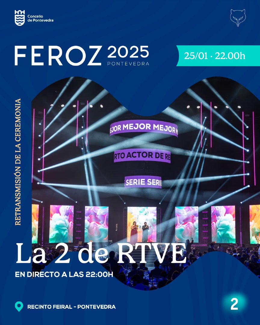 🔴 RTVE emitirá en directo los #Feroz2025 

✨ La 2 de RTVE ofrecerá en directo por primera vez la gala de los Premios Feroz 2025, que se celebrará el sábado 25 de enero en el Pazo da Cultura de Pontevedra.