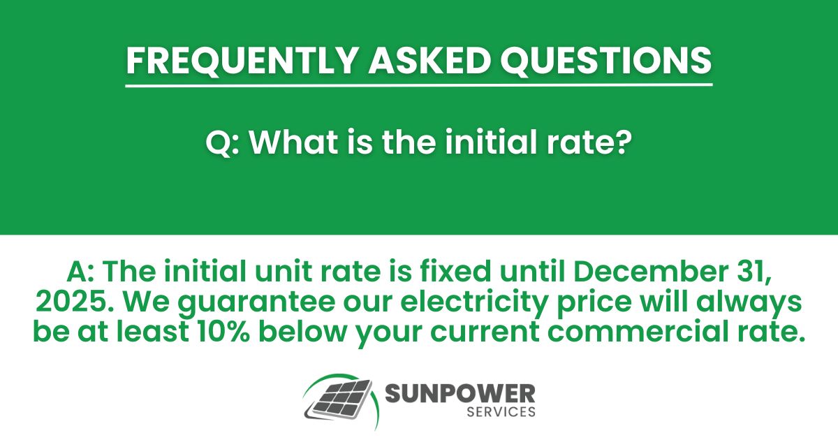 sunpowerserv's tweet image. The initial unit rate is fixed until December 31, 2025. We guarantee our electricity price will always be at least 10% below your current commercial rate! If you&apos;re interested in commercial solar installation, get in touch: sunpowerservices.co.uk/contact-us/  #solarpanelinstallation