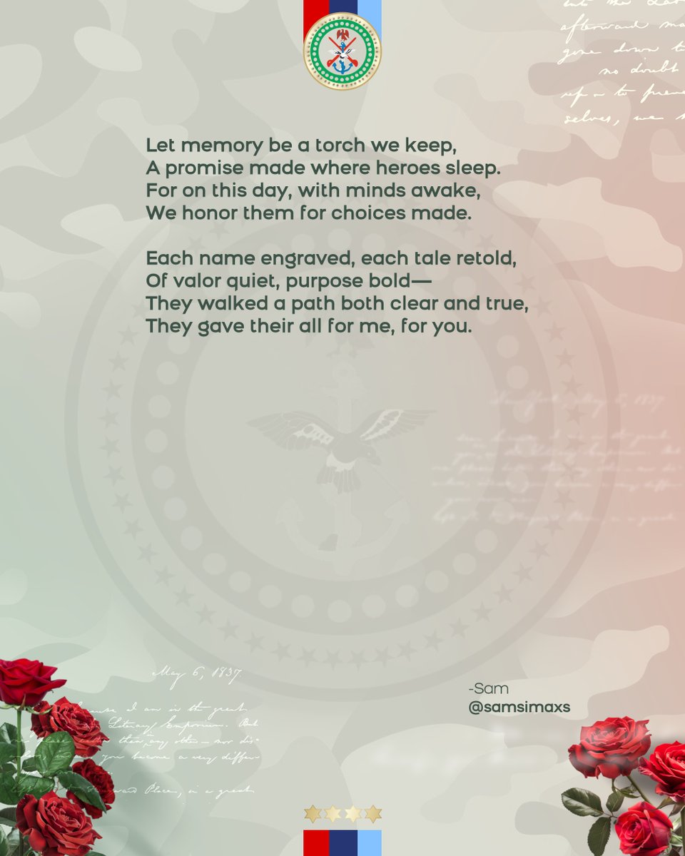 DHQNigeria's tweet photo. "...they rest, yet spark eternal flame."

On January 15, we will unite in remembrance and honour of the Fallen Heroes who have served our great nation.

#AFRD2025 #ThankASoldier https://t.co/roS2GRSZQx