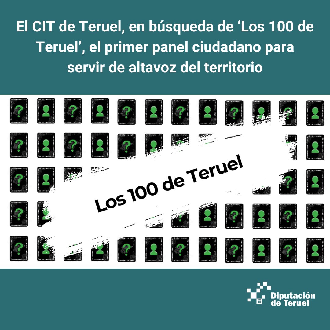 DESARROLLO TERRITORIAL🌄

El Centro de Innovación Territorial ha abierto un "casting" para formar 'Los 100 de Teruel', representantes de el espectro poblacional de la provincia. Ejercerá de grupo de consulta y termómetro para pulsar la opinión y demandas de la sociedad turolense.