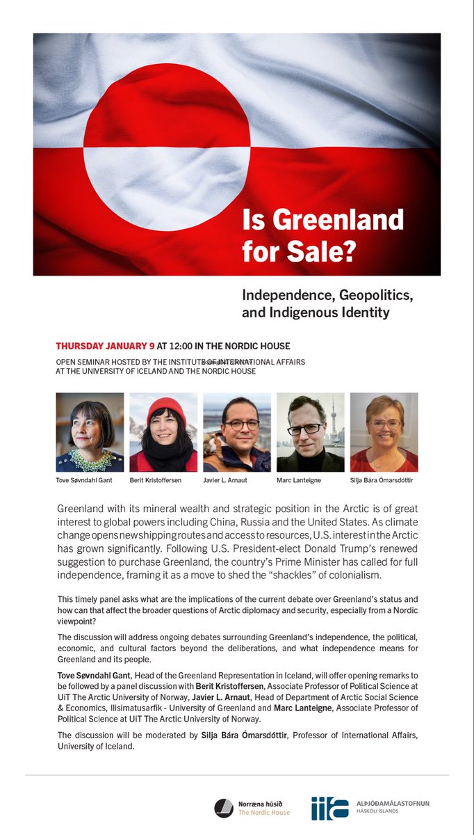 💬 Is Greenland for Sale?
🗓️ Tomorrow, January 9
⏰ 12:00
📍 Nordic House
💻 more info here ams.hi.is